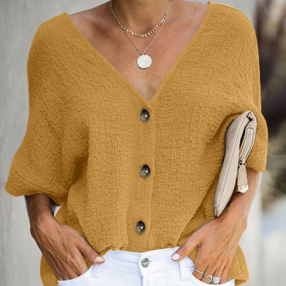 Yellow Cotton Button Down Blouse